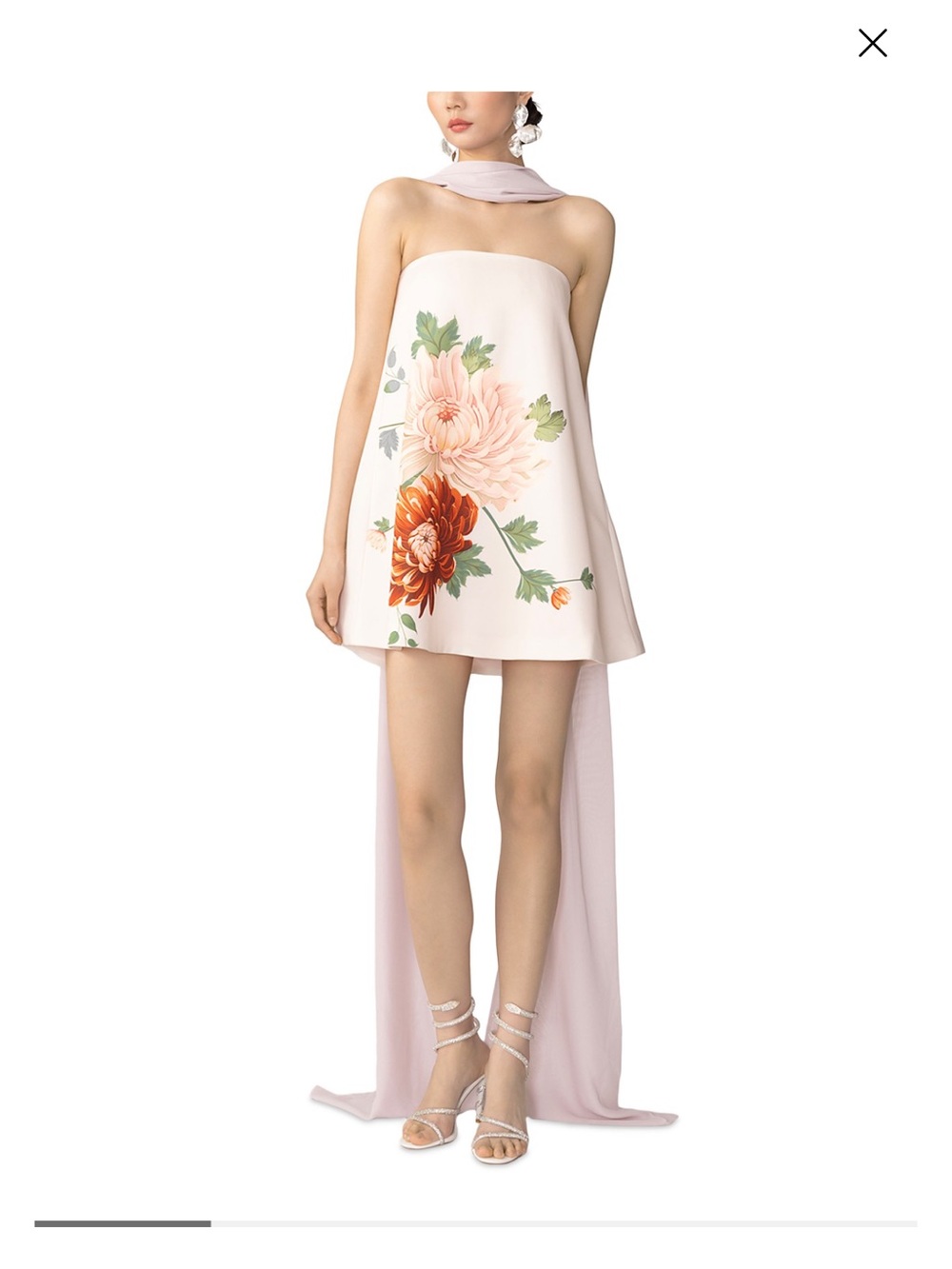 Sau Lee Strapless Blush Pink Floral Mini Dress with Draped Back